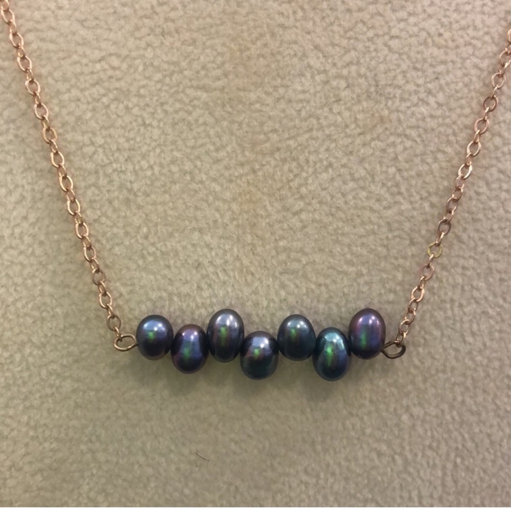 Gray Pearl Beaded Linear Bar necklace-Boutique